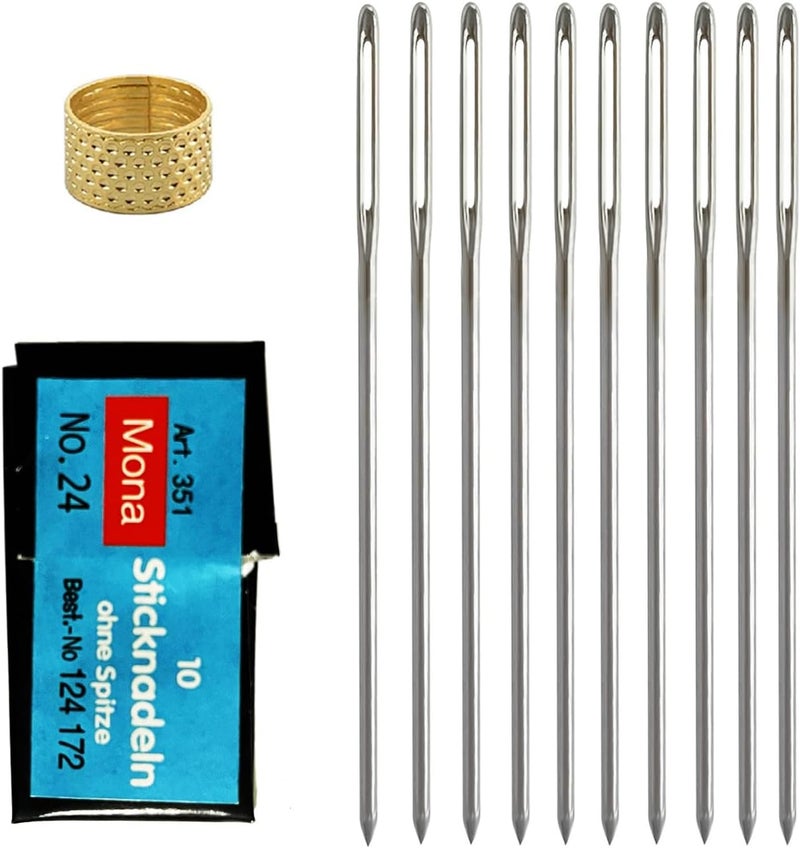 Zhenqing 10-Pack Size 24 Blunt Tip Cross Stitch Needles with Ergonomic Metal Thimble, Nickel-Plated Rustproof Embroidery Needles for Canvas, Tapestry, and Hand Sewing（67501） - Image 1